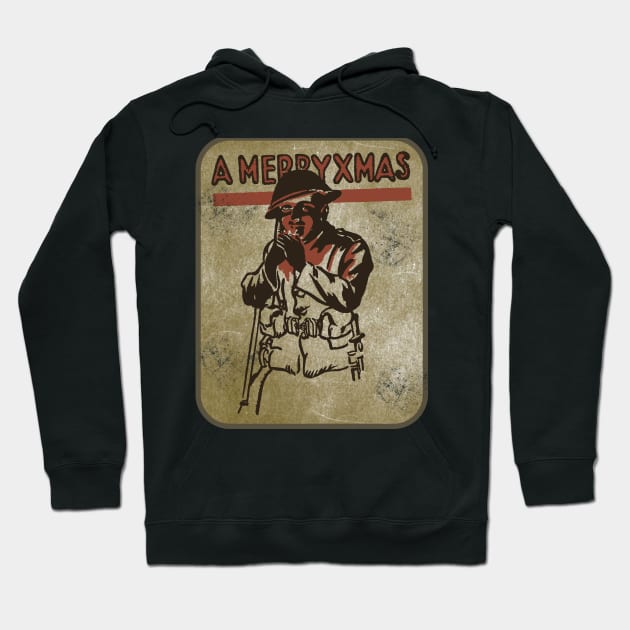 WW1 British Soldier Retro Christmas Merry Xmas Hoodie by Battlefields